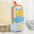 Süßes hellblaues Federmäppchen im Rucksackstil mit gelbem Stern-Smiley-Klettverschluss - Hängend Blau (Blau/Grau)