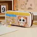 Niedliches Capybara-Federmäppchen mit großer Kapazität und Cartoon-Katzen-Patch - Orangefarbene Katze