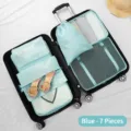 Blue 7-piece travel organizer bag set for suitcase packing and storage - 7-piece Set / Green