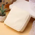 Cream-white square corduroy storage pouch for sanitary napkins with zipper closure - Off White