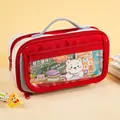 Süße Retro-Bären-Schreibwarentasche mit großem Fassungsvermögen und Tragegriff - Handgriff 9-Schichten / Weiß-Rotes Patchwork