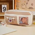 Süßes Capybara-Federmäppchen mit Klettverschluss und großem Fassungsvermögen - Klettverschluss-Tasche-Wasserschwein / Wasserschwein Braun