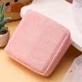 Cute pink corduroy square pouch for sanitary pad storage with secure zipper closure - Pink