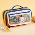 Großes Retro-Bäretui mit Henkel für Schüler und Schulbedarf im niedlichen Design - Handgriff 9-Schichten / Gelb-Weiß Spleißen