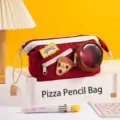 Estuche rojo para lápices con diseño de pizza kawaii y gran capacidad para estudiantes - Tema de Pizza (Rojo) / Rojo