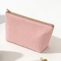 Moderne rosa Cord-Kosmetiktasche und Federmäppchen mit goldenem Reißverschluss - Dreieck-Stil / 22x12x7cm / Rosa