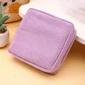 Square purple corduroy sanitary napkin storage pouch with zipper for students and girls - Purple