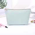Große hellblaue Kosmetiktasche aus Cord mit goldenem Reißverschluss für Damen - Dreieck-Stil / 22x12x7cm / Grün