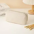 Large capacity corduroy cosmetic bag in cream white for travel makeup storage - Beige (DXR-556)