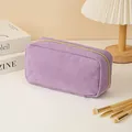 Portable purple corduroy cosmetic bag with large capacity and durable gold zipper - Purple (DXR-556)