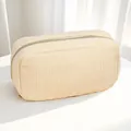 Minimalistische große beigefarbene Cord-Tasche für Make-up-Aufbewahrung und Schreibwaren-Zubehör - Rechteckige Kulturtasche / Gebrochenes Weiß