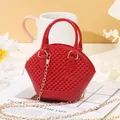 Stylische rote Mini-Gelee-Tasche für Kinder in Muschelform mit Perlenstruktur und Kette - Rot