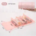 Pink 4-in-1 detachable folding travel makeup bag with mesh storage pouches and dimensions - Pink
