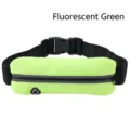 Detailed view of the slim fluorescent green running waist bag with a dedicated earphone port - Green