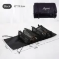 Black 4-in-1 foldable travel cosmetic organizer bag with detachable mesh pouches and handle - Black (White Letter)