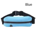 Slim blue running belt waist pack for phones with adjustable strap and headphone hole - Blue