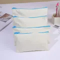 Off-white canvas zipper pouch with blue trim for stationery and cosmetics storage - 11*17CM / Lake Blue