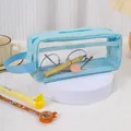 Estuche de lápices azul transparente de gran capacidad con asa de transporte manual - Azul