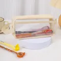 Estuche transparente amarillo crema de gran capacidad con correa de mano para estudiantes - Beige