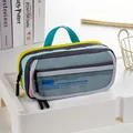 Großes farbenfrohes Mäppchen mit praktischem Griff und mehreren Reißverschlussfächern - Tragbare Federtasche (Grau) / Grau