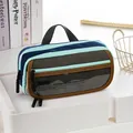 Großes handgehaltenes Federmäppchen aus Canvas mit mehreren Reißverschlüssen für die Schule - Tragbare Federtasche (Blau) / Blau