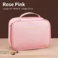 Large rose pink travel cosmetic bag with handle and portable storage design - Handbag Style / Rose Pink