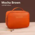 Portable mocha brown large capacity cosmetic storage bag with top handle and sturdy zipper closure - Handbag Style / Mocha Brown