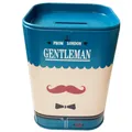 Hucha cuadrada de hojalata azul estilo caballero de Londres con diseño de bigote - beard blue