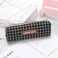 Moderne schwarz-weiße Gitter-Stofffedertasche mit einer großen Kapazität Schreibwaren - 21x7x7cm / Schwarzes Karo