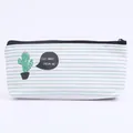 Canvas pennenzak met schattige cactusprint en groen horizontaal streeppatroon - Groen en Wit Gestreept / Enkele Cactus