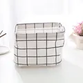 Minimalistische wit katoenen linnen opbergmand met zwart ruitpatroon voor bureau - Wit Geblokt