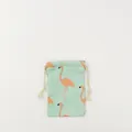 Mint green linen drawstring pouch with flamingo pattern - Green Flamingo / S