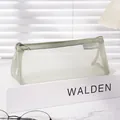 Sage green transparent mesh pencil case with triangular 3D design and zipper closure - 3D Equilateral Triangle / Matcha Green