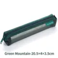 Minimalistische groene mesh pennenzak voor studenten met ritssluiting, 20,5x4x3,5 cm - Berggroen - Mini Stijl
