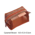 Caramel brown rectangular mesh coin purse mini storage pouch for keys and earphones - 8.5x5.5x5.5cm / Caramel Brown