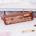 Bruin minimalistisch driehoekig mesh etui voor grote capaciteit kantoorartikelen - Mini Driehoekige Stijl / Karamelbruin