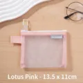 Portable lotus pink mesh makeup bag for cosmetics, compact storage pouch 13.5x11cm - Small / Lotus Pink