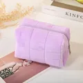 Grand sac de maquillage en peluche matelassé violet pour le rangement de voyage beauté - Mauve Clair