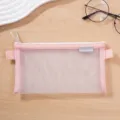 Portable lotus pink mesh makeup bag with zipper closure, size 20.5x12cm for travel - L / Lotus Pink