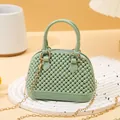 Stylish mint green mini PVC jelly shell handbag with beaded texture and gold metal chain strap - Mini Shell Bag / Green