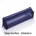 Deep sea blue mesh pencil case 20x6x6cm large capacity transparent stationery pouch - Large Square (20x6x6cm) / Deep Sea Blue