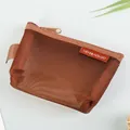 Compact brown nylon mesh mini organizer pouch for cards coins and keys with zipper - Caramel Brown (HR-556 Triangle)