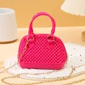 Mini hot pink PVC jelly shell bag featuring studded pearl texture and gold chain strap - Mini Shell Bag / Rose Red