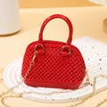 Red PVC jelly shell mini handbag featuring pearl-like beaded texture and gold chain - Mini Shell Bag / Red