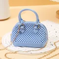 Mini blue PVC jelly shell bag with textured bead pattern and golden chain - Mini Shell Bag / Blue