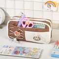 Große Kapazität Cartoon Federmäppchen mit Kordelzug und niedlichem Bären-Design für Schule - Kaffee Patchwork / Kordelzug Kaffee Schwein