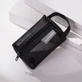 Minimalistischer schwarzer Münzbeutel aus Nylonnetz mit Griff, Aufbewahrungstasche - Kleine Quadratische Schwarz