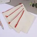 Plain beige canvas zipper pouch with red detailing for stationery and cosmetic storage - 11*17CM / Red