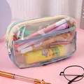 Grote capaciteit transparante PVC 3-laags etui voor studenten schoolbenodigdheden - Blauw