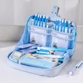 Blaue Federtasche mit Panda-Motiv, große Kapazität, mehrere Lagen für Studenten - Himmelblau